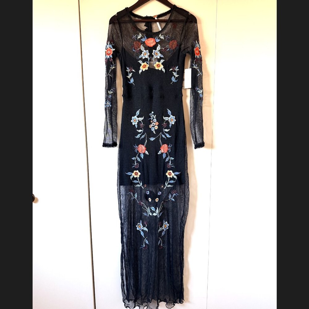 NWT Free people mesh floral whimsigoth maxi dress// XS